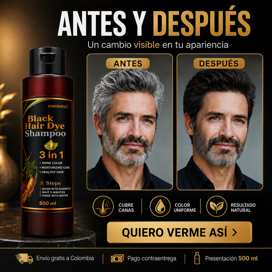 Shampoo Tinte Negro KINGMING 3 en 1