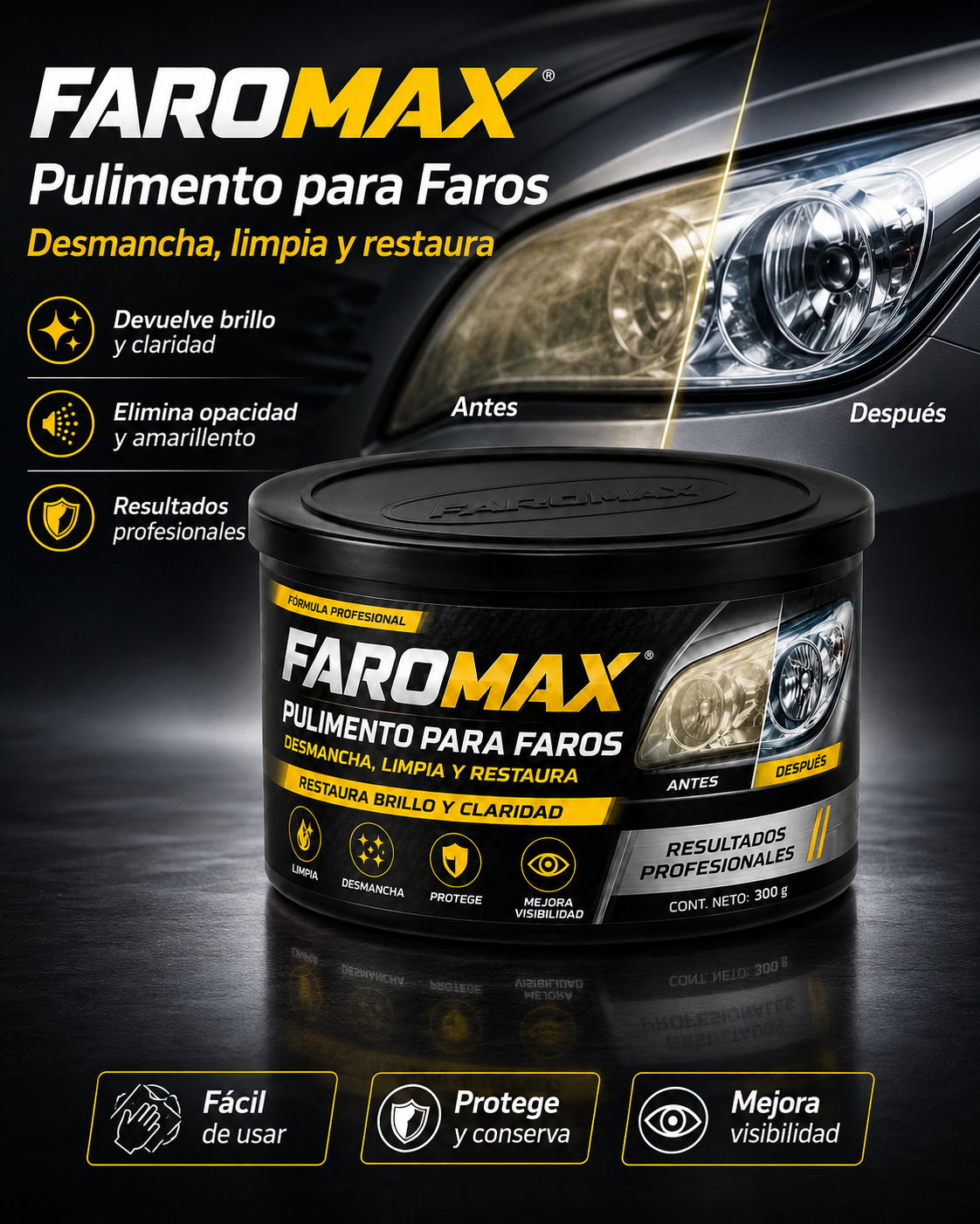 💥FAROMAX🫧DESMANCHA, LIMPIA Y PROTEGE LOS FAROS DE TU VEHICULO🚗PAGUE 1 LLEVE 2💥TIEMPO LIMITADO🏃‍♂️