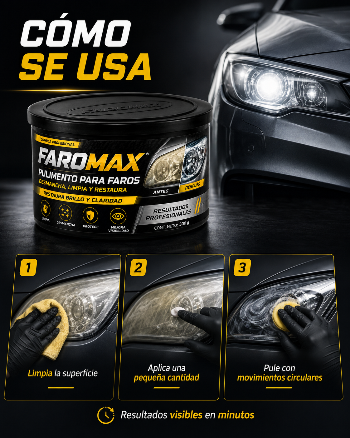 💥FAROMAX🫧DESMANCHA, LIMPIA Y PROTEGE LOS FAROS DE TU VEHICULO🚗PAGUE 1 LLEVE 2💥TIEMPO LIMITADO🏃‍♂️