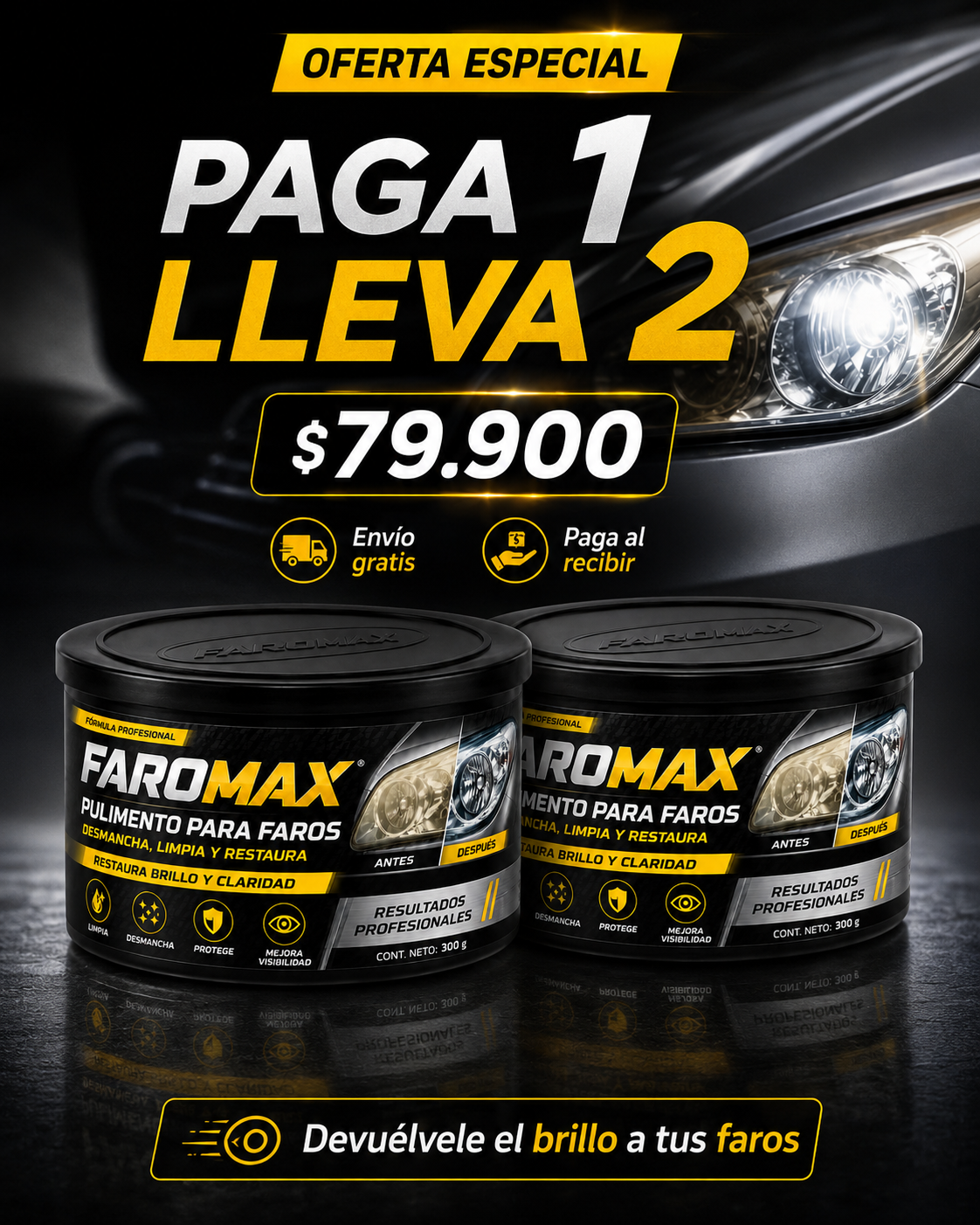 💥FAROMAX🫧DESMANCHA, LIMPIA Y PROTEGE LOS FAROS DE TU VEHICULO🚗PAGUE 1 LLEVE 2💥TIEMPO LIMITADO🏃‍♂️