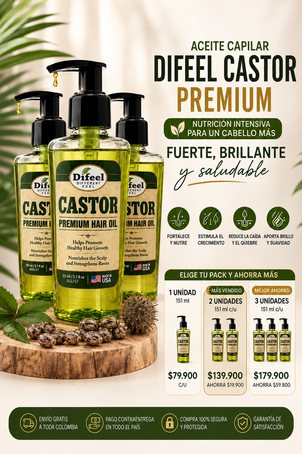 🌿 Aceite Capilar Difeel Castor Premium✨💚