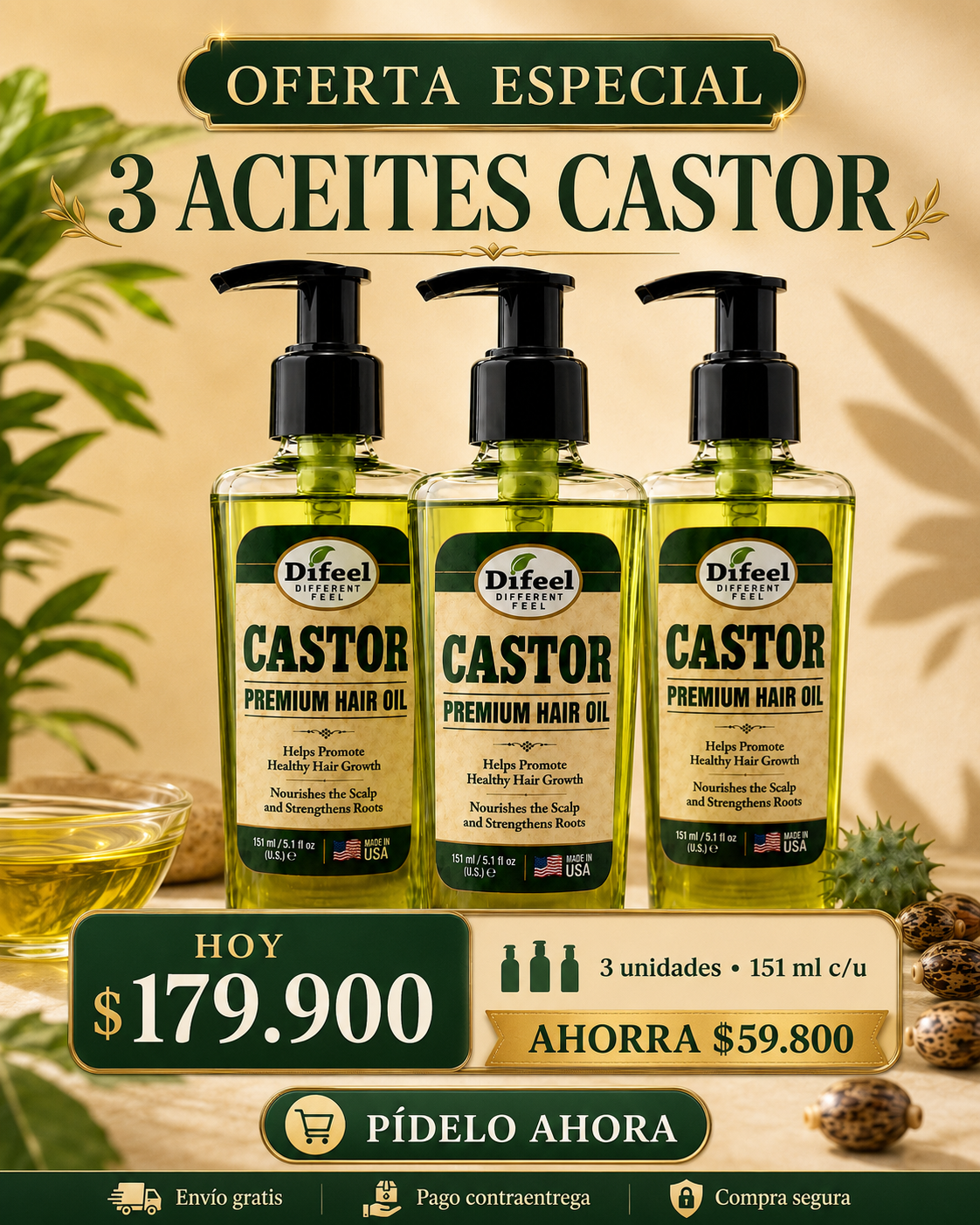 🌿 Aceite Capilar Difeel Castor Premium✨💚